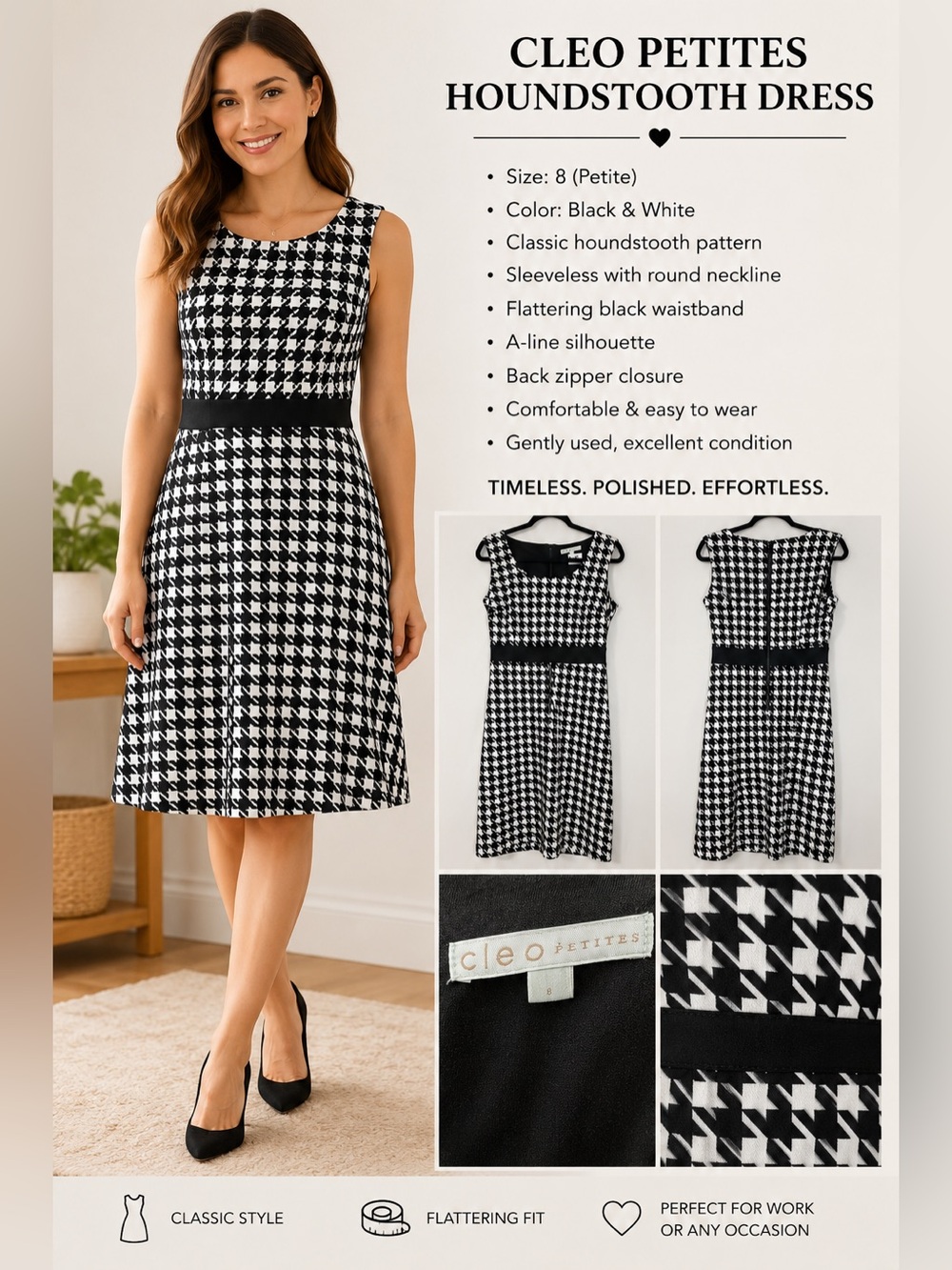 Black & White Houndstooth A-Line Dress